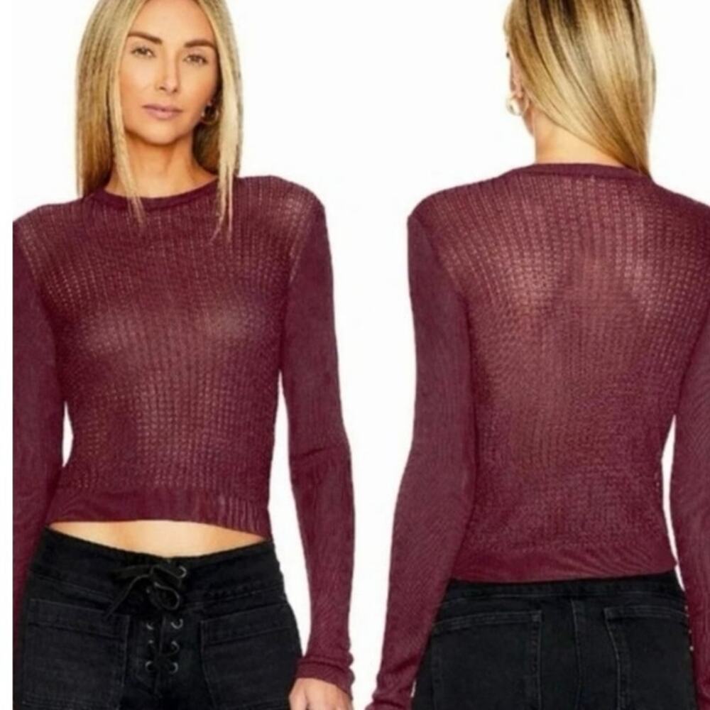 NWT FREE PEOPLE H2O Crew Raw Garnet Sheer‎ Long Sleeves Size M (D-286)